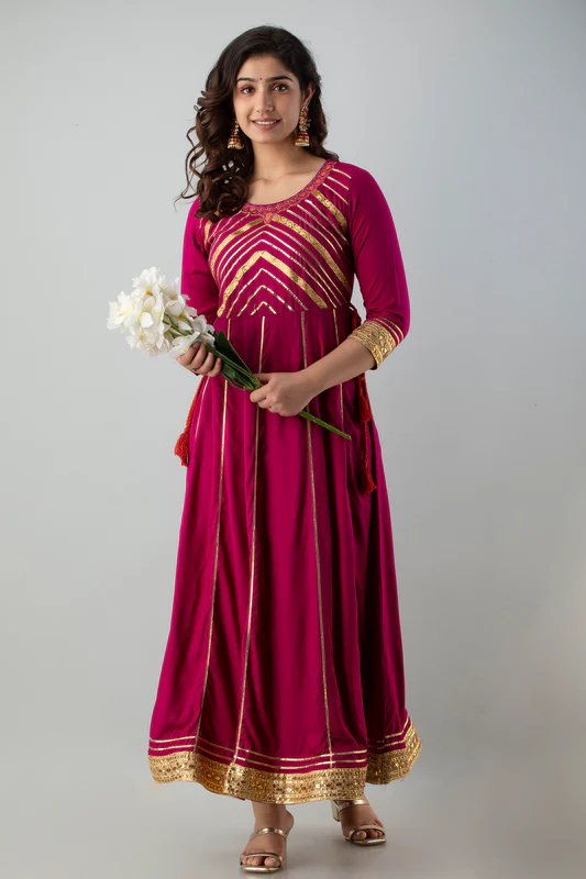 Ethnic Motifs Print Gotta Patti Cotton A-Line Kurta 